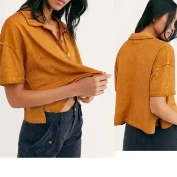 Free People Weekend Rush Henley Tee Copper. - Picture 2 of 5